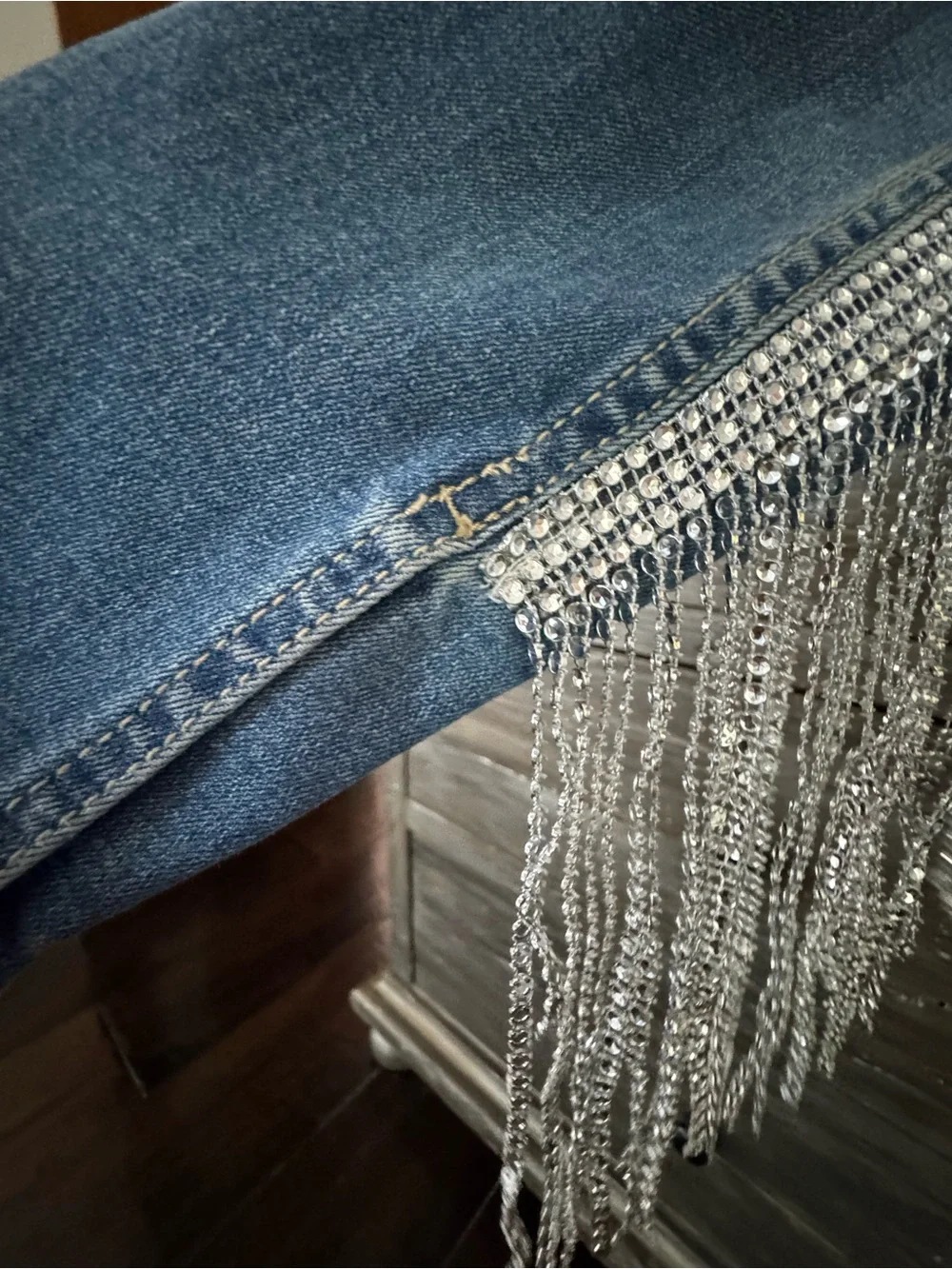 Girls Country Western Jean Denim Jacket with Silver Beaded Fringe- Medium 10-12